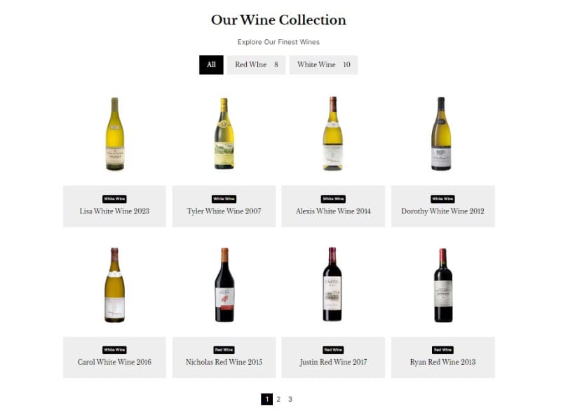 Post Grid for a Wine Collection with Tabs Filter